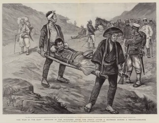 Krigen i øst, bringer de sårede inn fra fronten etter en trefning under en rekognosering